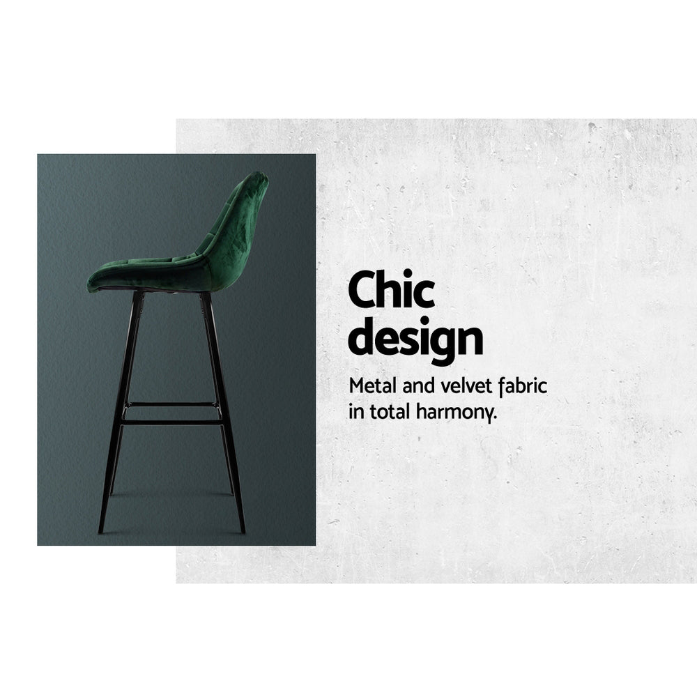 2x Bar Stools Velvet Chairs Green – product image 5
