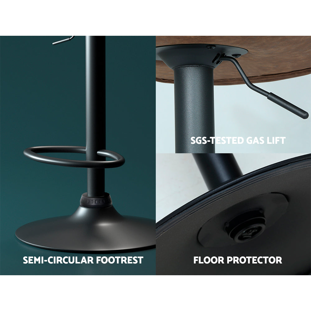 Bar Stools Kitchen Counter Stools Swivel Gas Lift Vintage Chairs Brown x2 – product image 5