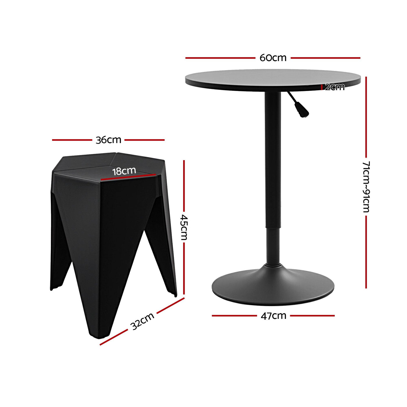 Bar Stools and Table Set 3PCS Dining Desk Kitchen Chairs Cafe Pub Black – product image 2
