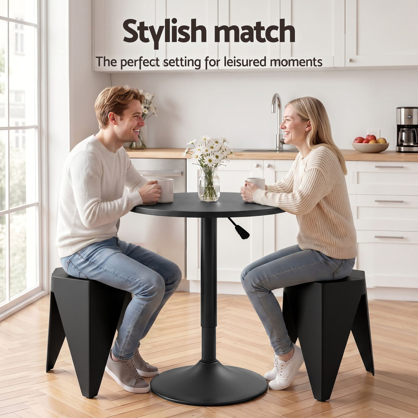 Bar Stools and Table Set 3PCS Dining Desk Kitchen Chairs Cafe Pub Black – product image 4