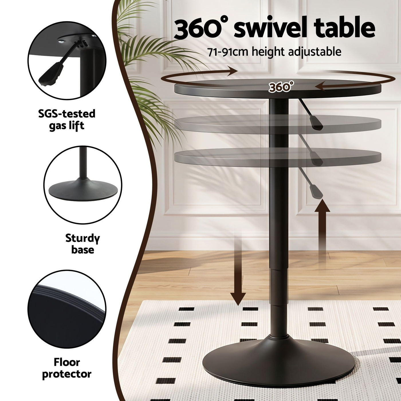 Bar Stools and Table Set 3PCS Dining Desk Kitchen Chairs Cafe Pub Black – product image 5