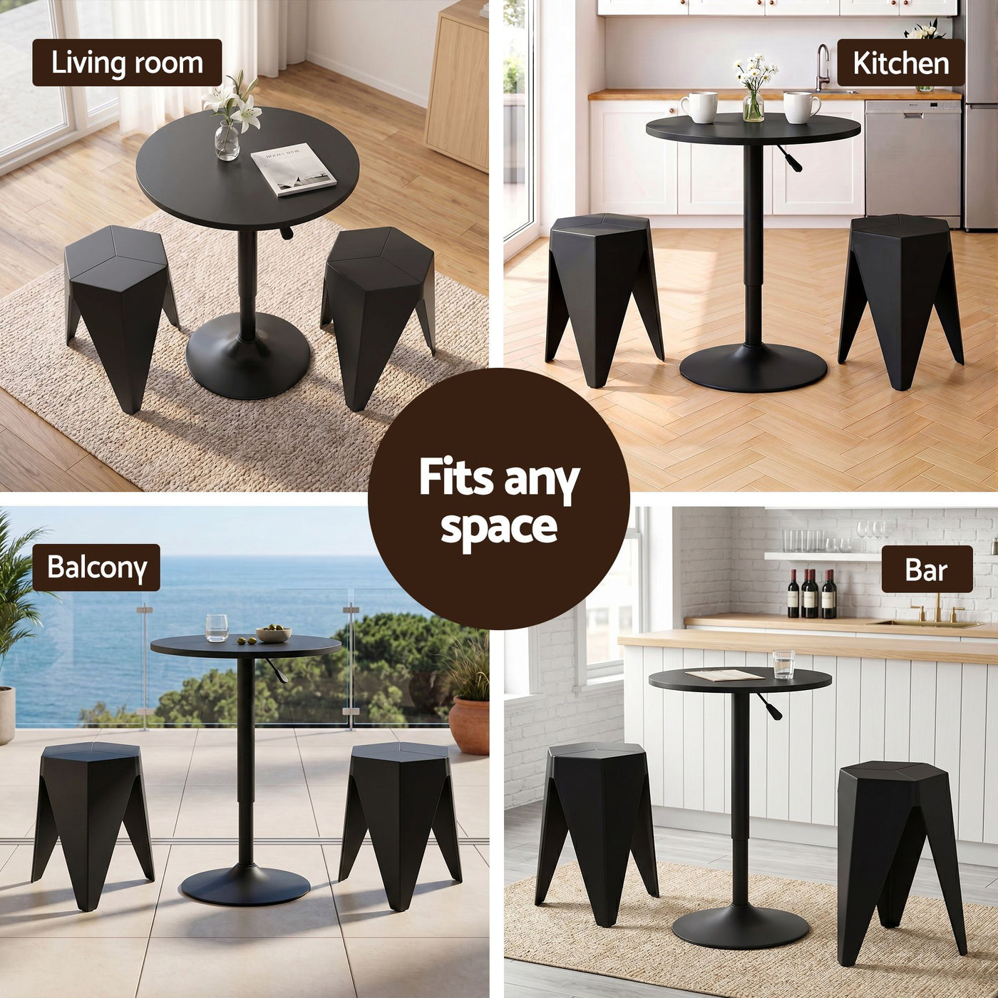 Bar Stools and Table Set 3PCS Dining Desk Kitchen Chairs Cafe Pub Black – product image 7