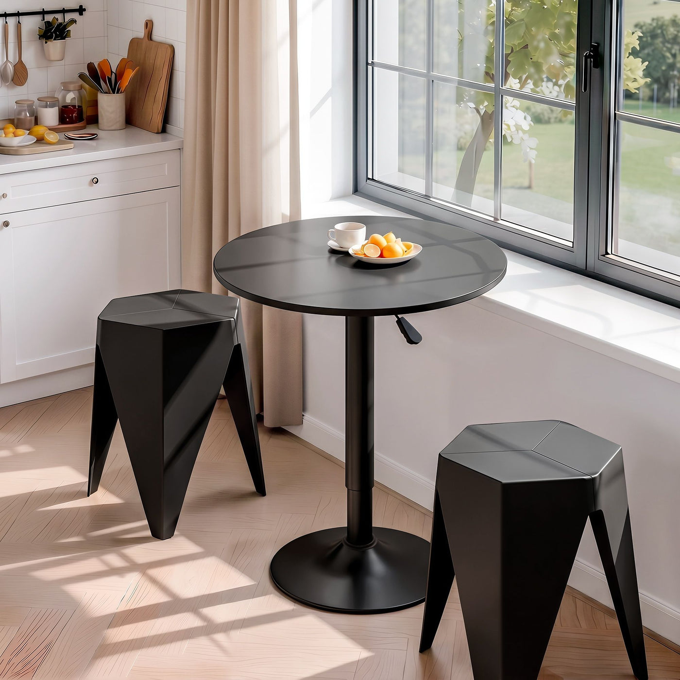 Bar Stools and Table Set 3PCS Dining Desk Kitchen Chairs Cafe Pub Black – product image 8