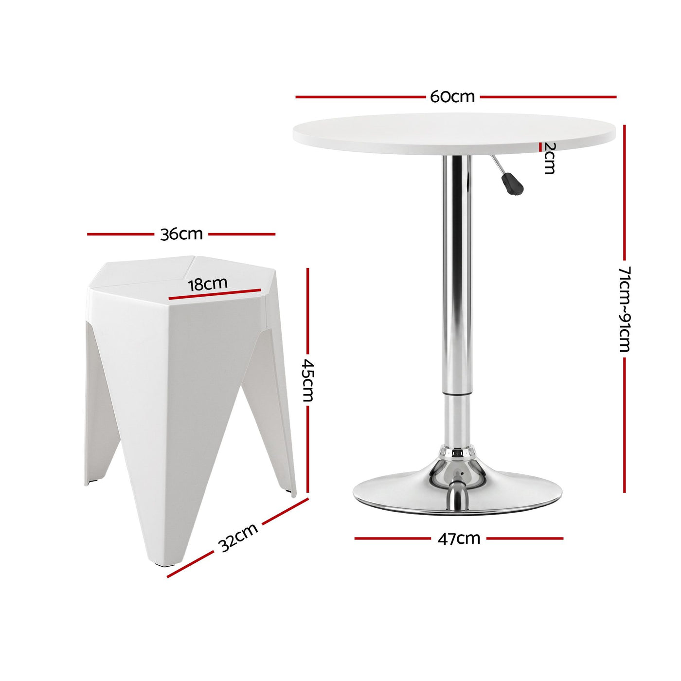 Bar Stools and Table Set 3PCS Dining Desk Kitchen Chairs Cafe Pub White – product image 2