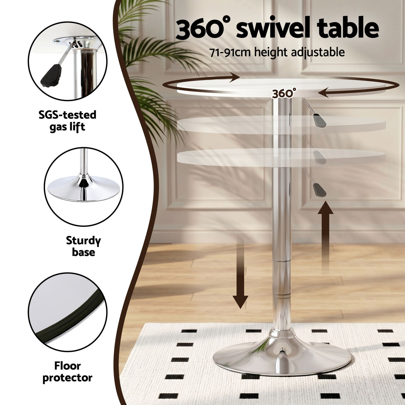 Bar Stools and Table Set 3PCS Dining Desk Kitchen Chairs Cafe Pub White – product image 5
