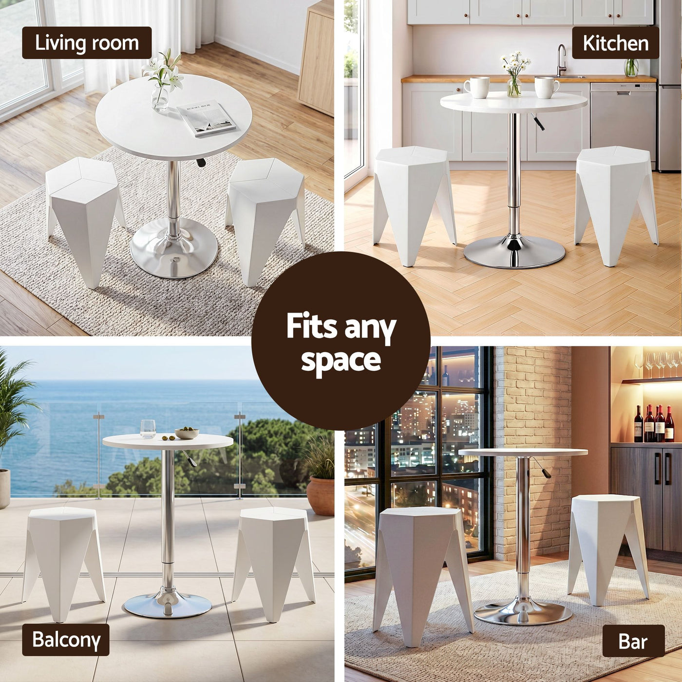 Bar Stools and Table Set 3PCS Dining Desk Kitchen Chairs Cafe Pub White – product image 7