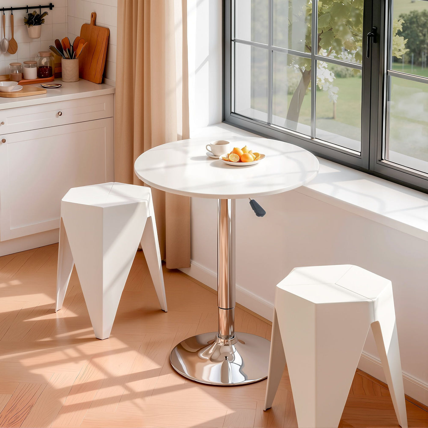 Bar Stools and Table Set 3PCS Dining Desk Kitchen Chairs Cafe Pub White – product image 8