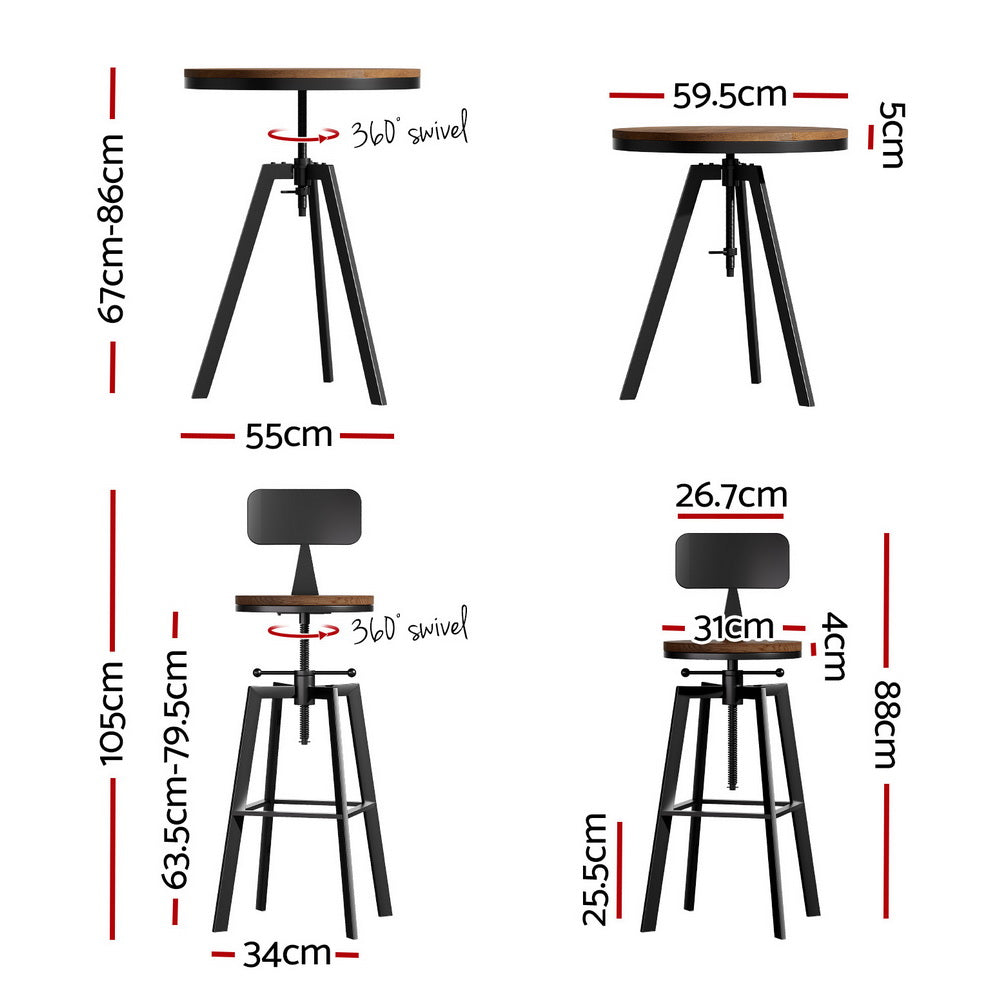Bar Table and Stools Set Dining Desk Industrial Kitchen Chairs Cafe Pub – product image 2