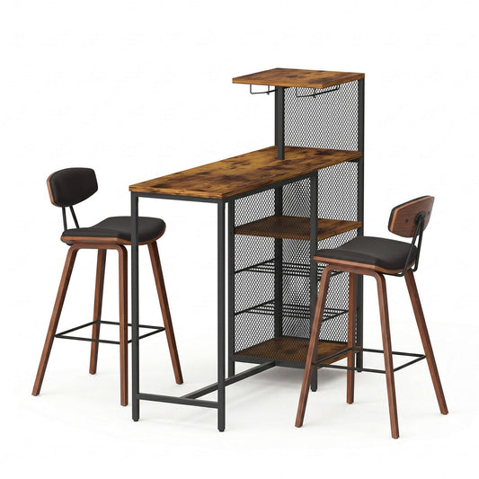 3Pcs Bar Table and Stools Set Dining Table Solid Wood Kitchen Chairs Cafe Pub – product image 1