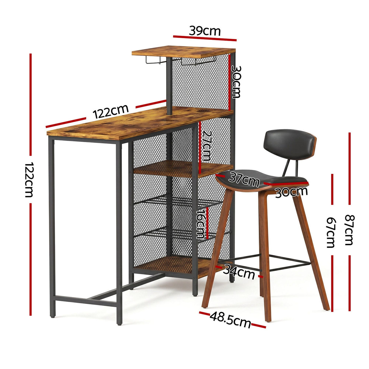 3Pcs Bar Table and Stools Set Dining Table Solid Wood Kitchen Chairs Cafe Pub – product image 3