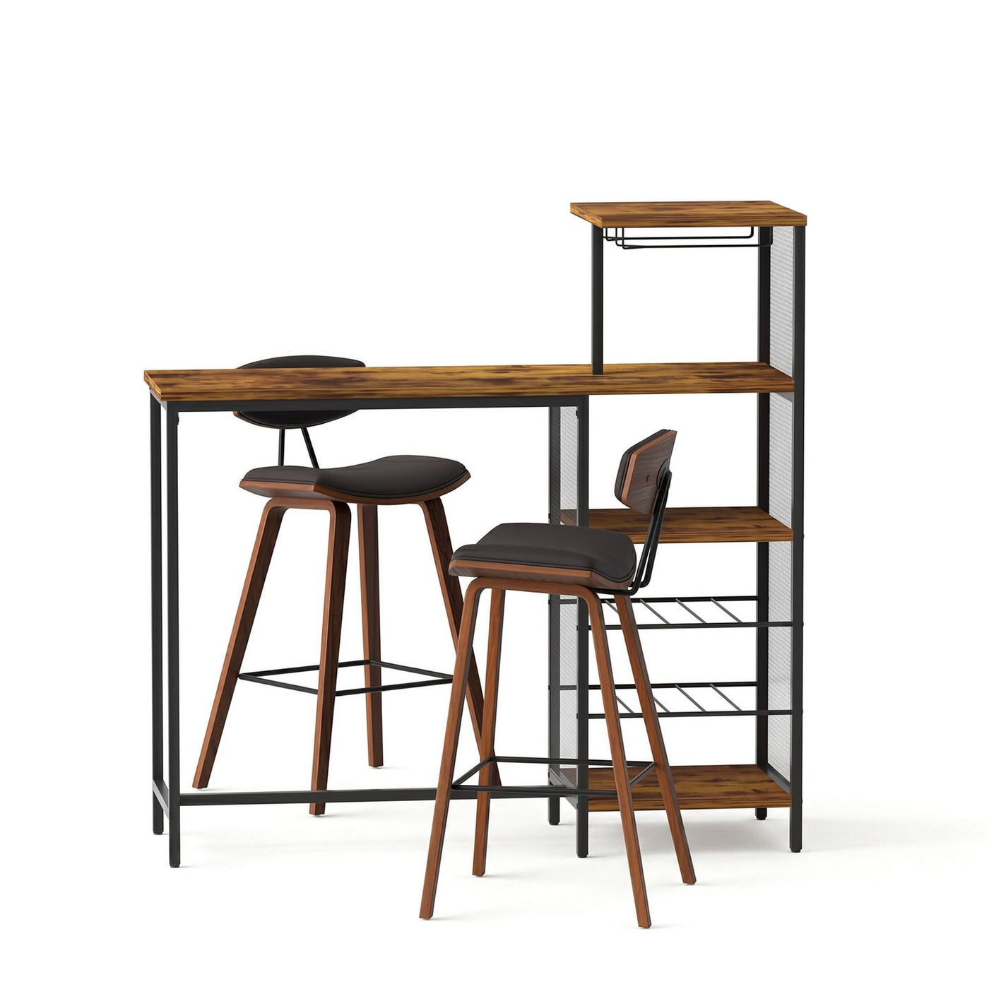 3Pcs Bar Table and Stools Set Dining Table Solid Wood Kitchen Chairs Cafe Pub – product image 4