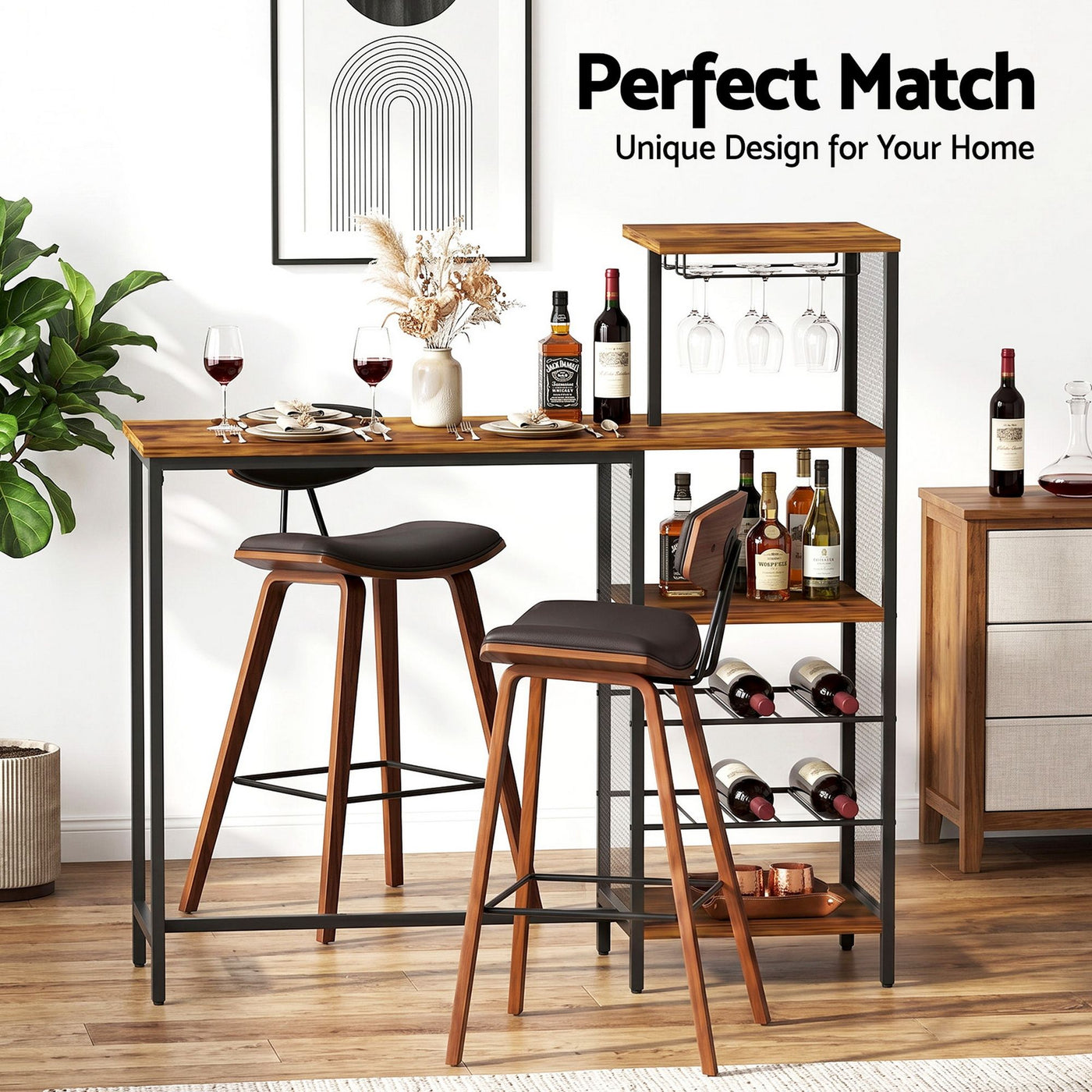 3Pcs Bar Table and Stools Set Dining Table Solid Wood Kitchen Chairs Cafe Pub – product image 5