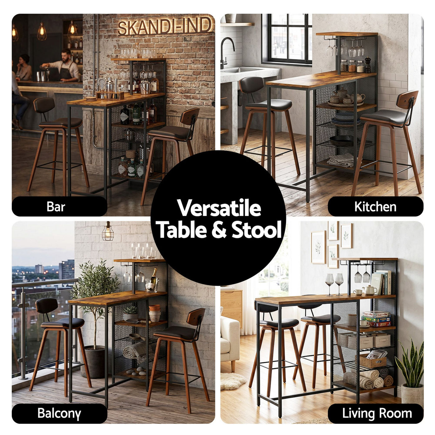 3Pcs Bar Table and Stools Set Dining Table Solid Wood Kitchen Chairs Cafe Pub – product image 10