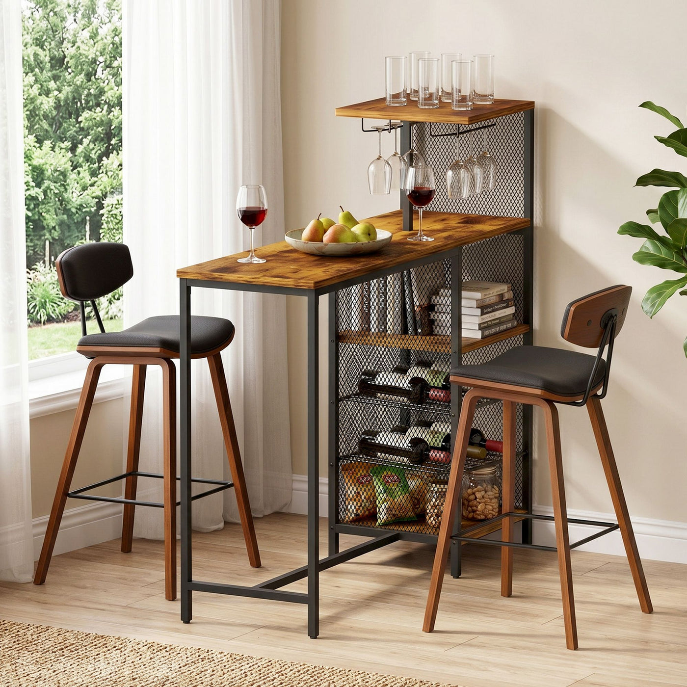 3Pcs Bar Table and Stools Set Dining Table Solid Wood Kitchen Chairs Cafe Pub – product image 11