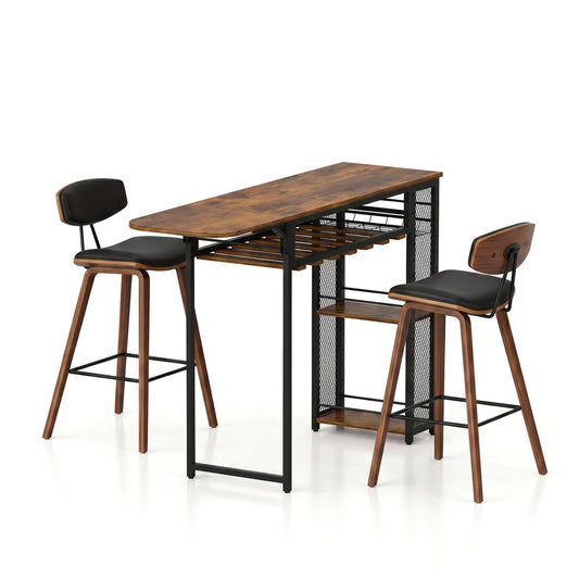 3PCS Bar Table and Stools Set Dining Table Solid Wood Kitchen Chairs Cafe Pub – product image 1