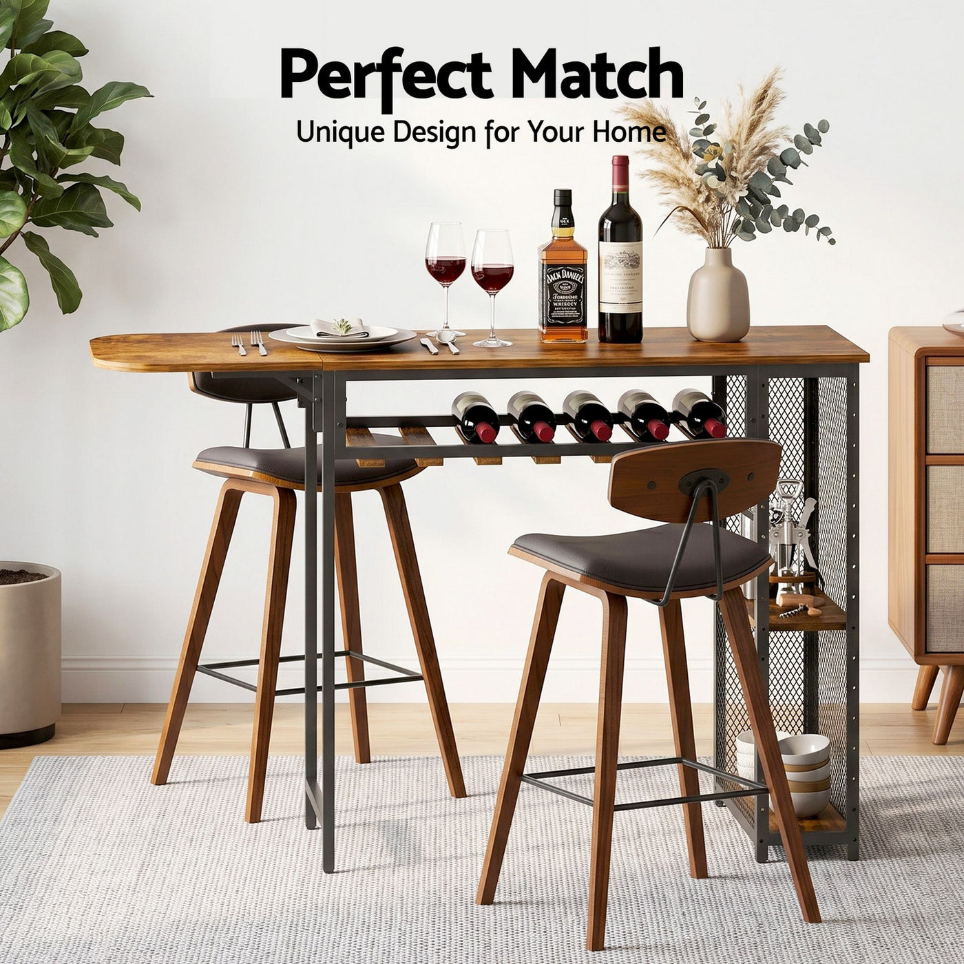 3PCS Bar Table and Stools Set Dining Table Solid Wood Kitchen Chairs Cafe Pub – product image 5