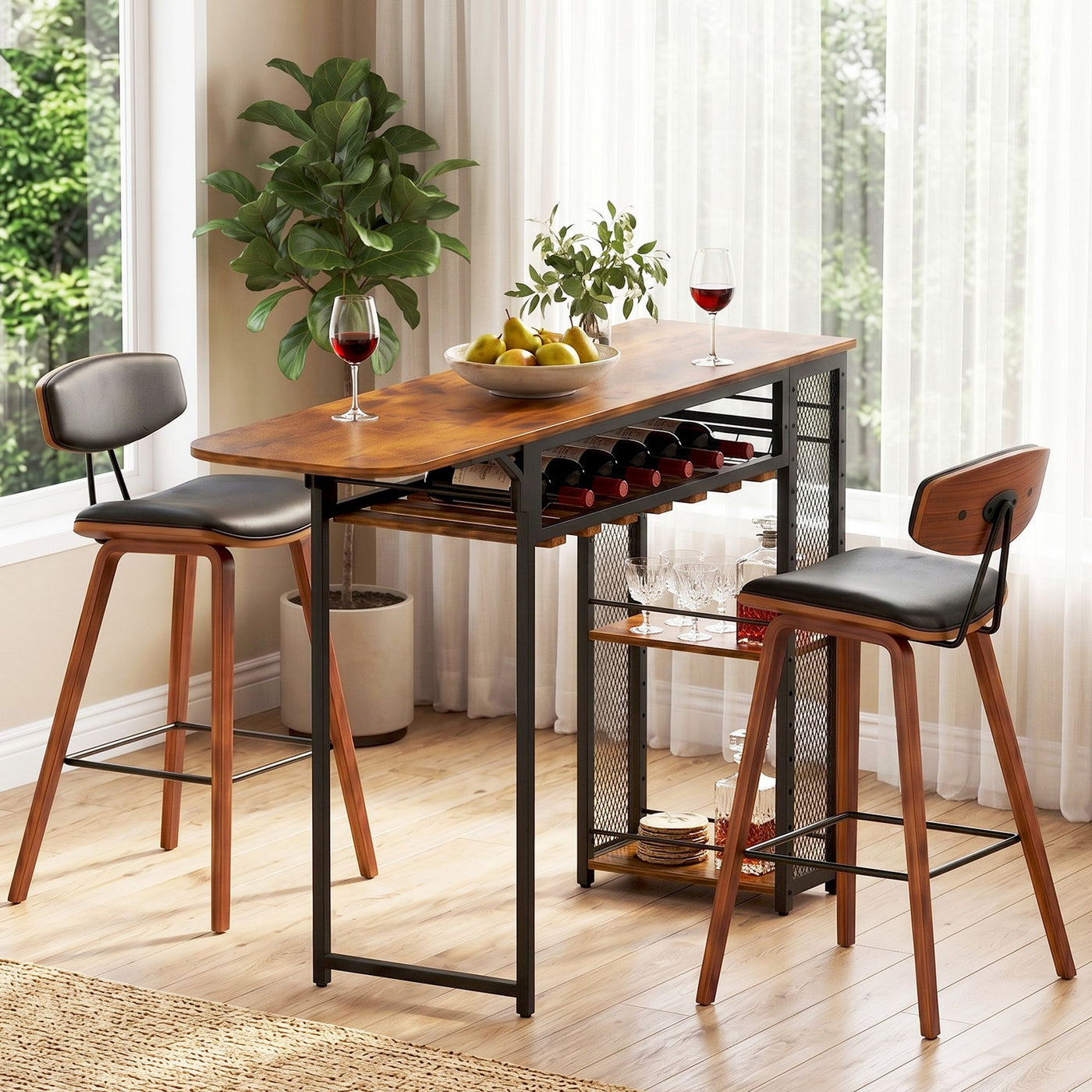 3PCS Bar Table and Stools Set Dining Table Solid Wood Kitchen Chairs Cafe Pub – product image 11