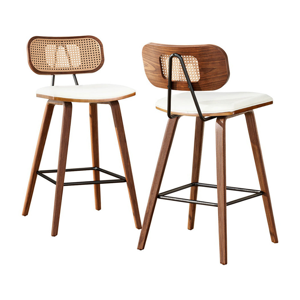 2x Bar Stools Kitchen Counter Rattan Chairs PU Leather Padding – product image 1