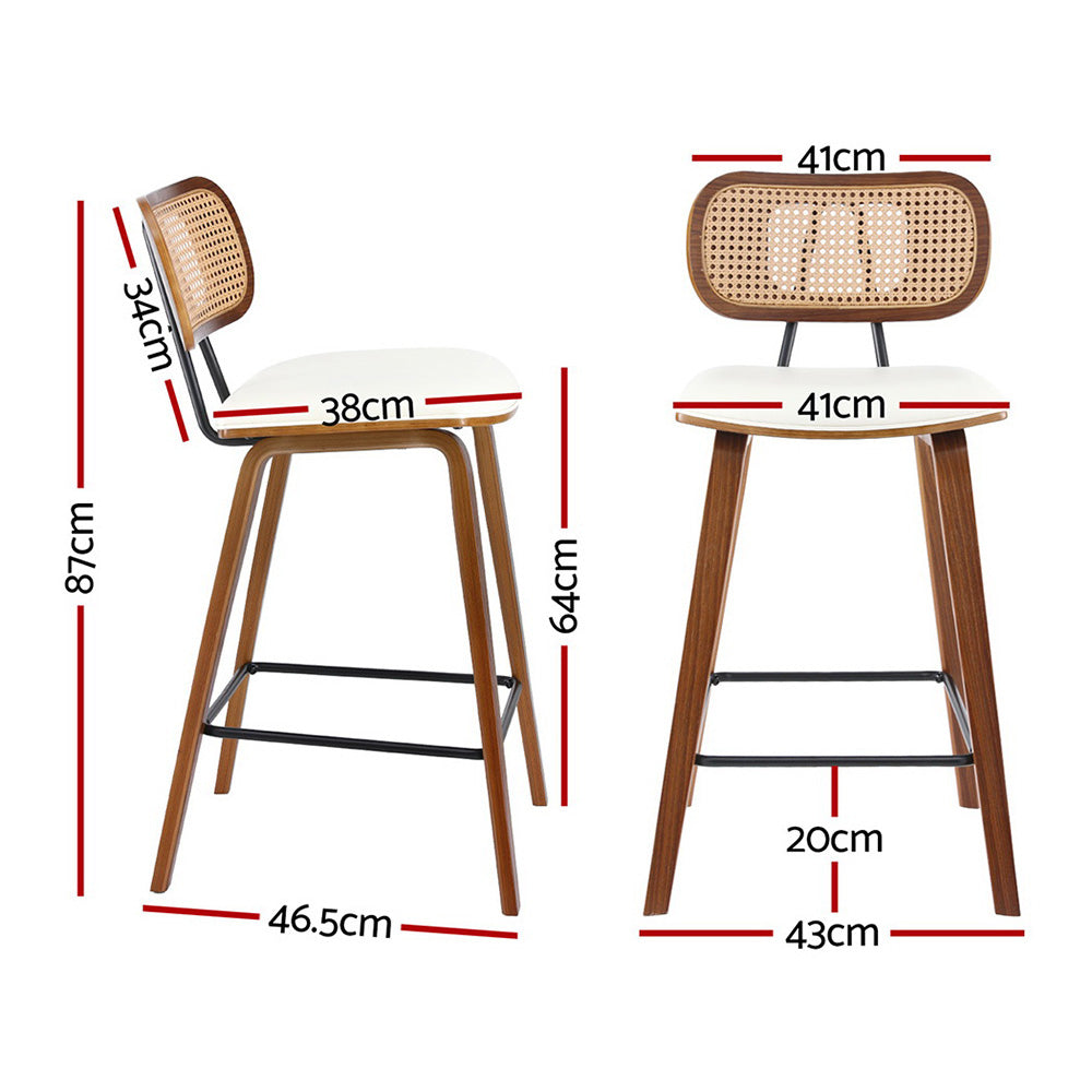 2x Bar Stools Kitchen Counter Rattan Chairs PU Leather Padding – product image 2