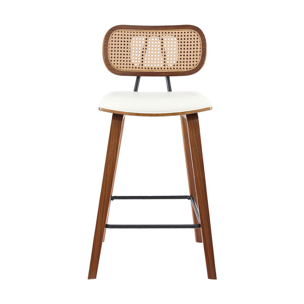 2x Bar Stools Kitchen Counter Rattan Chairs PU Leather Padding – product image 3