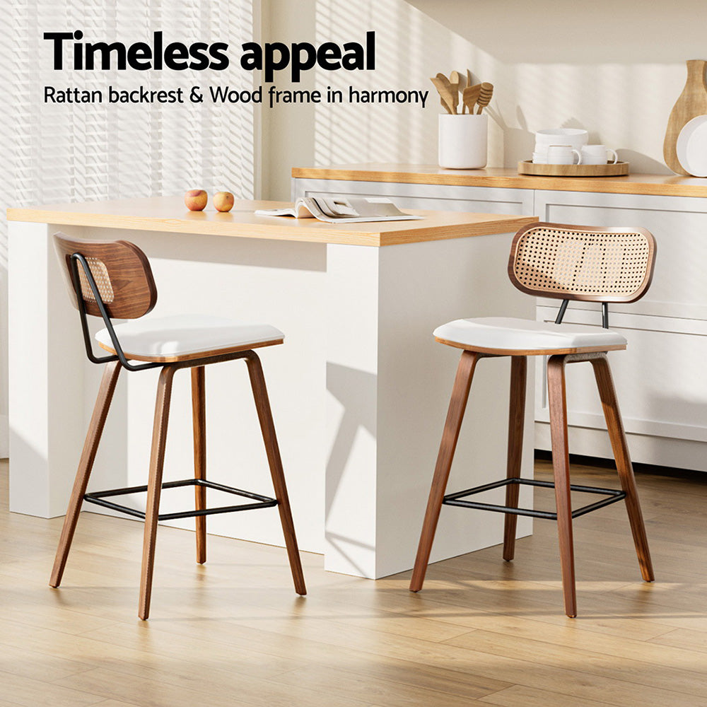 2x Bar Stools Kitchen Counter Rattan Chairs PU Leather Padding – product image 6