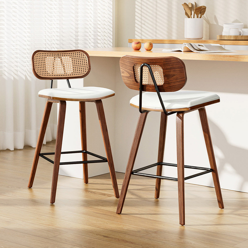 2x Bar Stools Kitchen Counter Rattan Chairs PU Leather Padding – product image 7