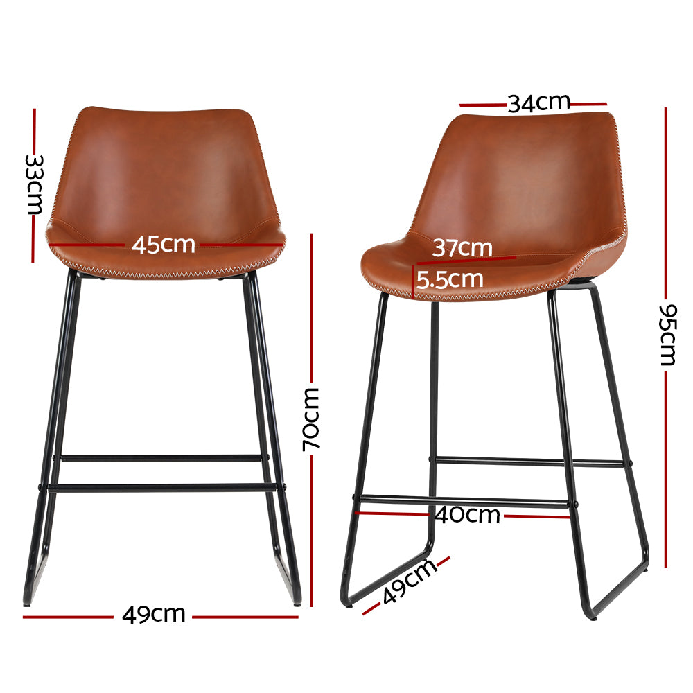 Bar Stools Kitchen Counter Barstools Leather Metal Chairs Brown x2 – product image 2