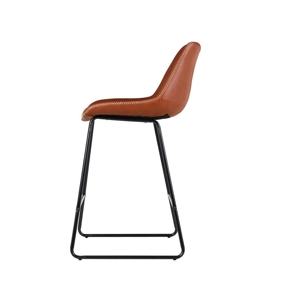 Bar Stools Kitchen Counter Barstools Leather Metal Chairs Brown x2 – product image 3