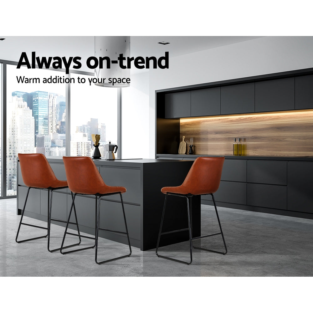 Bar Stools Kitchen Counter Barstools Leather Metal Chairs Brown x2 – product image 4