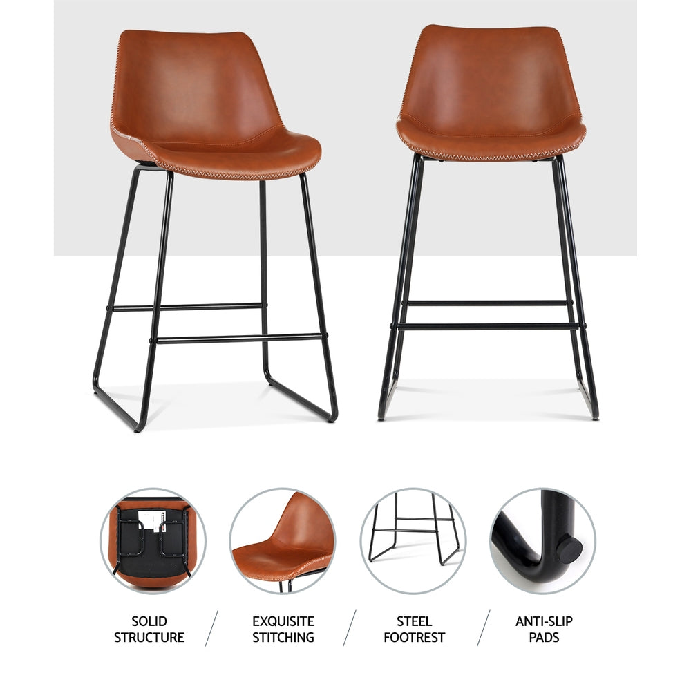 Bar Stools Kitchen Counter Barstools Leather Metal Chairs Brown x2 – product image 5
