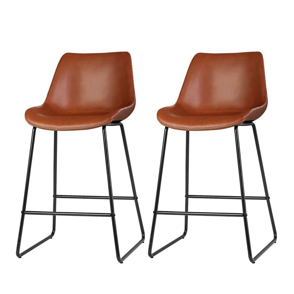 Bar Stools Kitchen Counter Barstools Leather Metal Chairs Brown x2 – product image 7