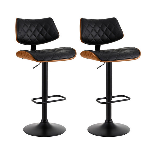 2x Bar Stools Kitchen Dining Chairs Gas Lift Stool Wooden Leather Black – product image 1