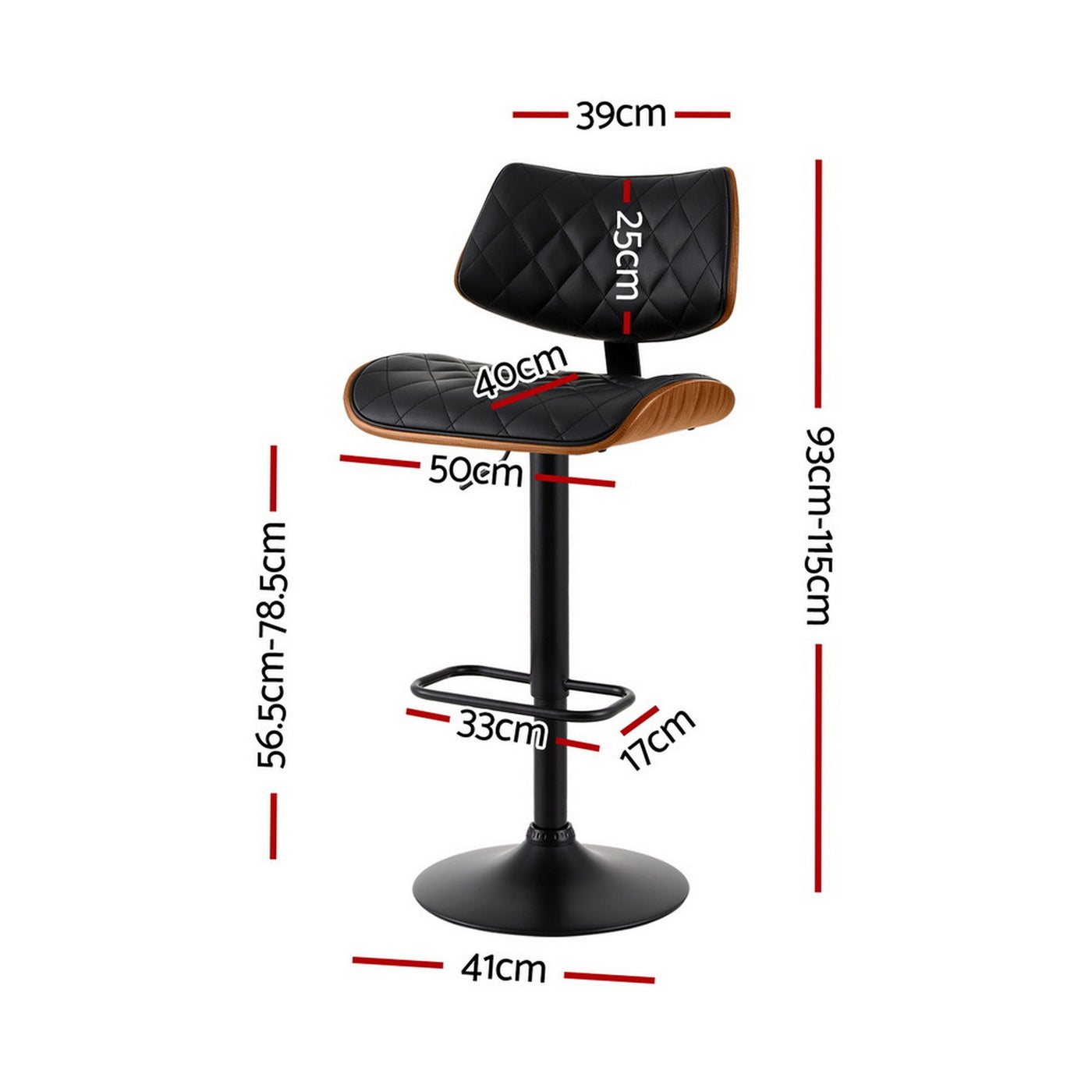 2x Bar Stools Kitchen Dining Chairs Gas Lift Stool Wooden Leather Black – product image 2