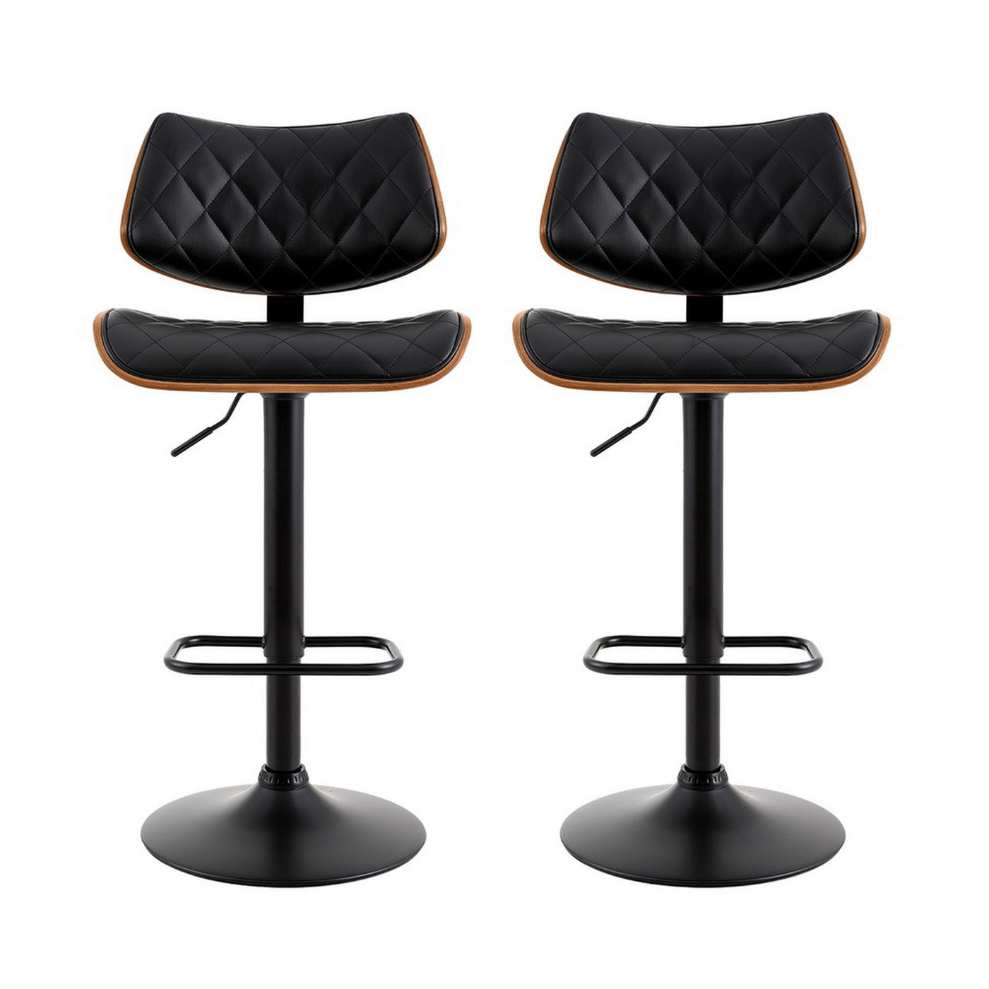 2x Bar Stools Kitchen Dining Chairs Gas Lift Stool Wooden Leather Black – product image 3