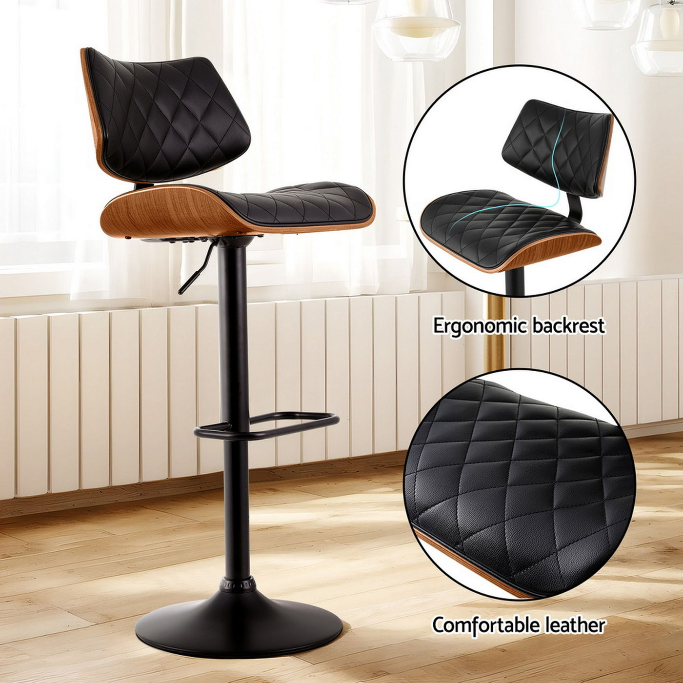 2x Bar Stools Kitchen Dining Chairs Gas Lift Stool Wooden Leather Black – product image 5