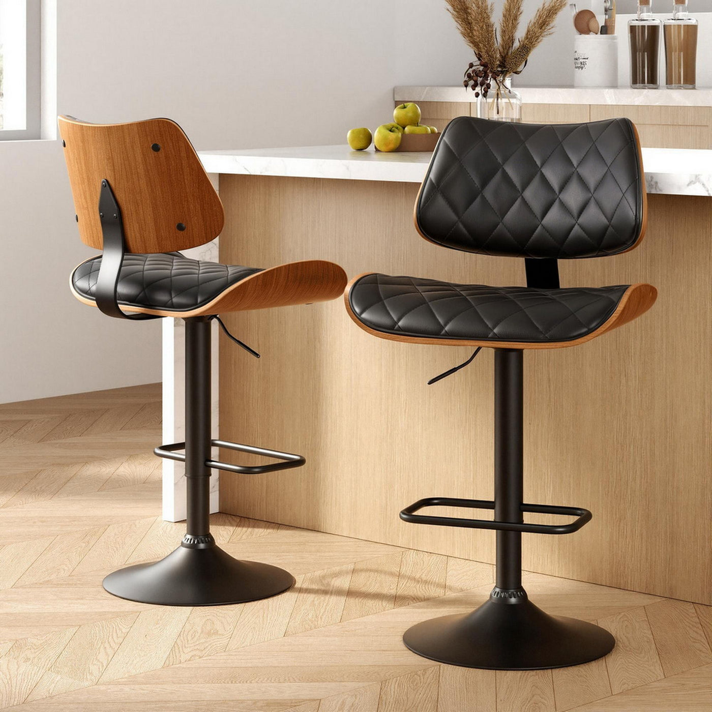 2x Bar Stools Kitchen Dining Chairs Gas Lift Stool Wooden Leather Black – product image 7