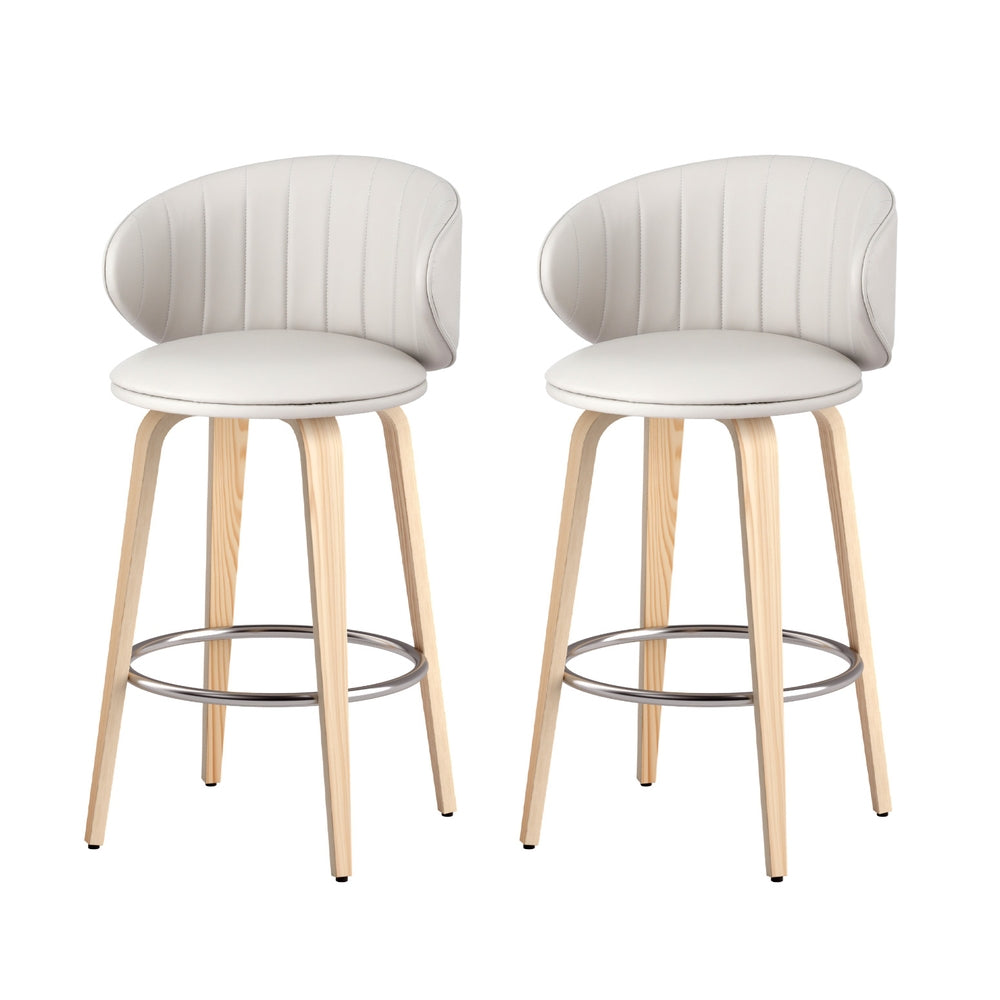 2x Bar Stools Dining Chairs Contoured Leather Wood Stool – product image 1