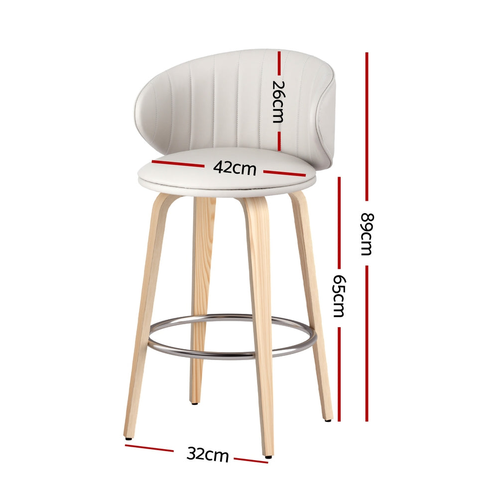 2x Bar Stools Dining Chairs Contoured Leather Wood Stool – product image 2