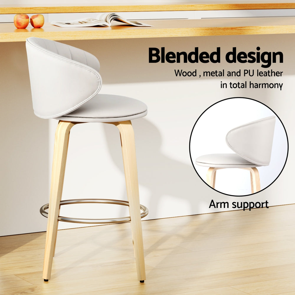 2x Bar Stools Dining Chairs Contoured Leather Wood Stool – product image 5