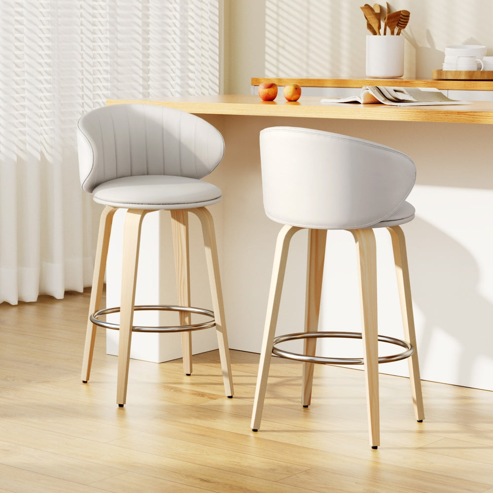 2x Bar Stools Dining Chairs Contoured Leather Wood Stool – product image 7