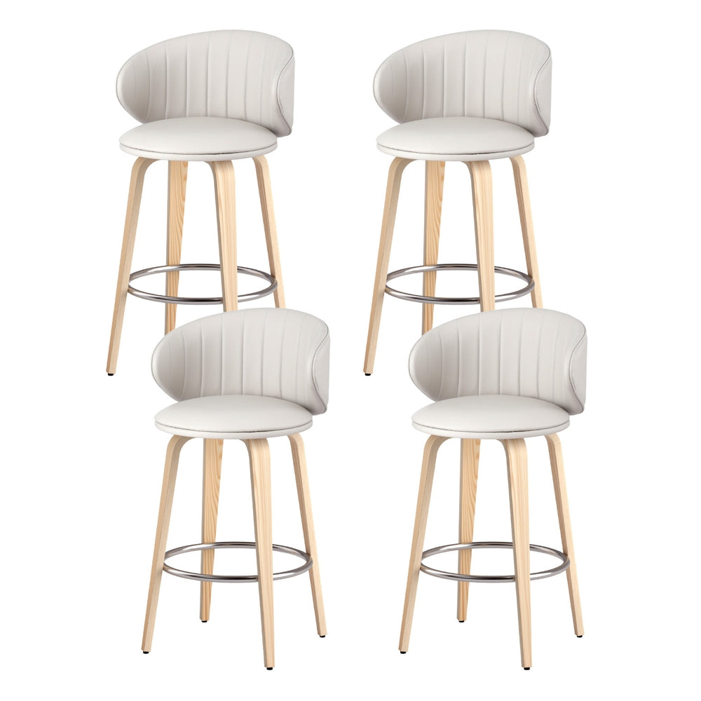 4x Bar Stools Dining Chairs Contoured Leather Wood Stool – product image 1