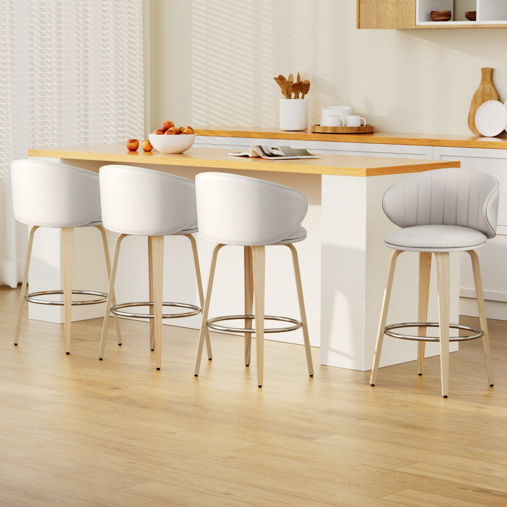 4x Bar Stools Dining Chairs Contoured Leather Wood Stool – product image 7