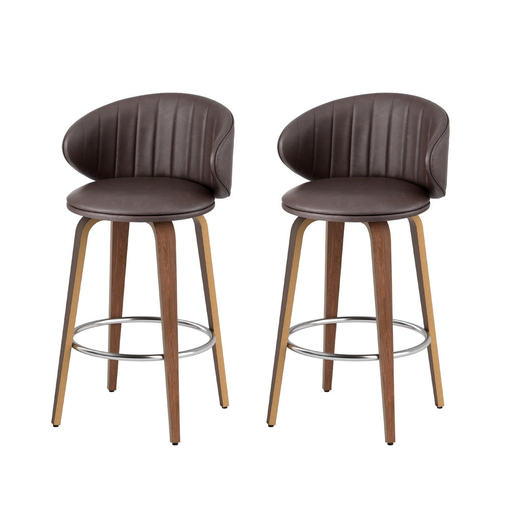 2x Bar Stools Dining Chairs Contoured Leather Wood Stool – product image 1