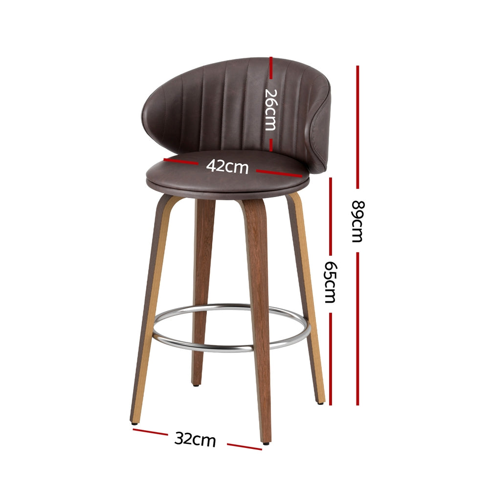 2x Bar Stools Dining Chairs Contoured Leather Wood Stool – product image 2