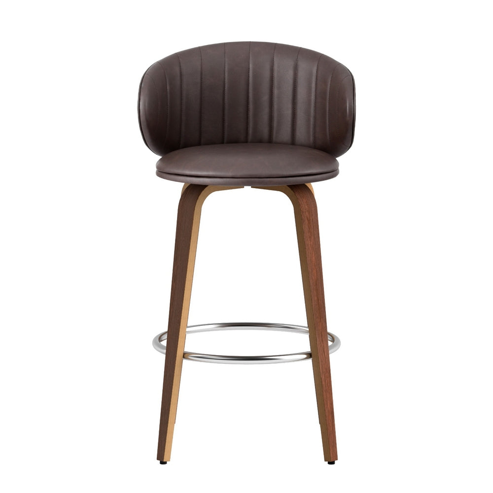 2x Bar Stools Dining Chairs Contoured Leather Wood Stool – product image 3