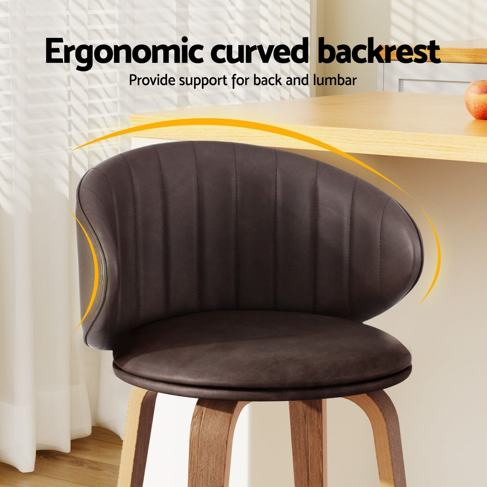 2x Bar Stools Dining Chairs Contoured Leather Wood Stool – product image 4