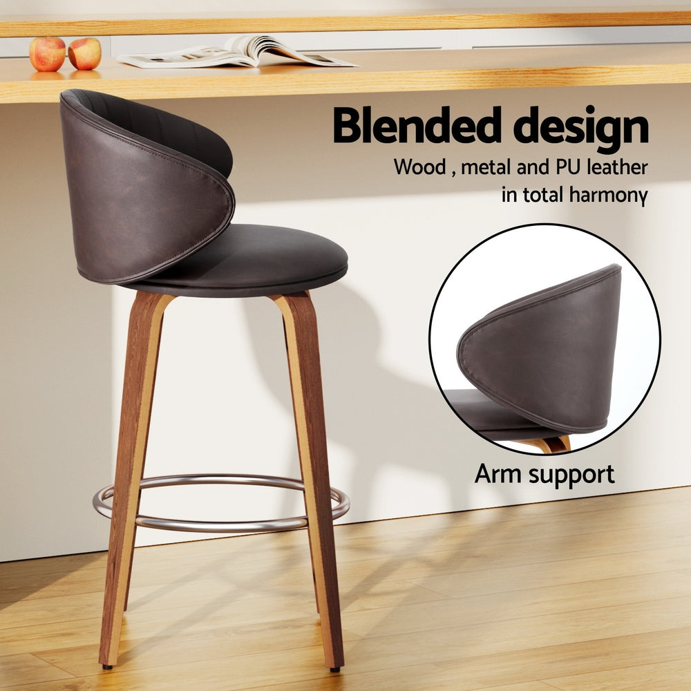2x Bar Stools Dining Chairs Contoured Leather Wood Stool – product image 5
