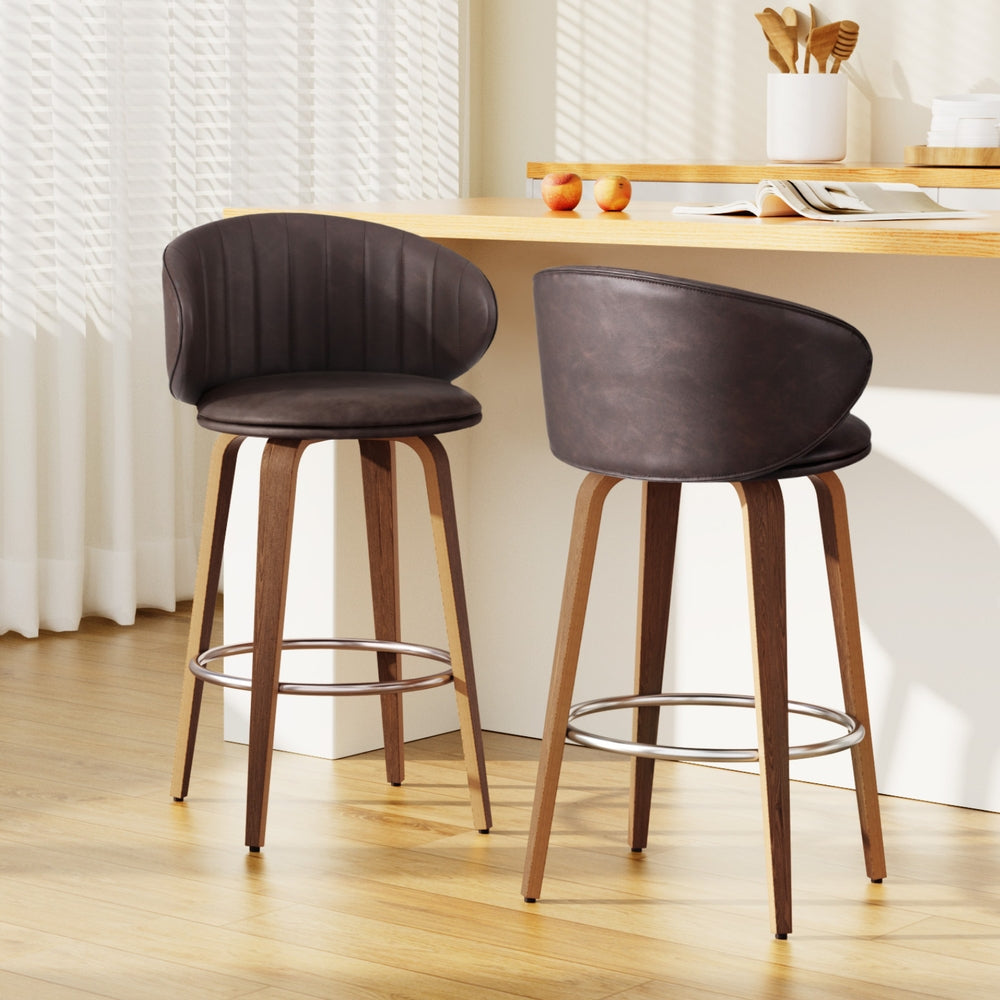 2x Bar Stools Dining Chairs Contoured Leather Wood Stool – product image 7