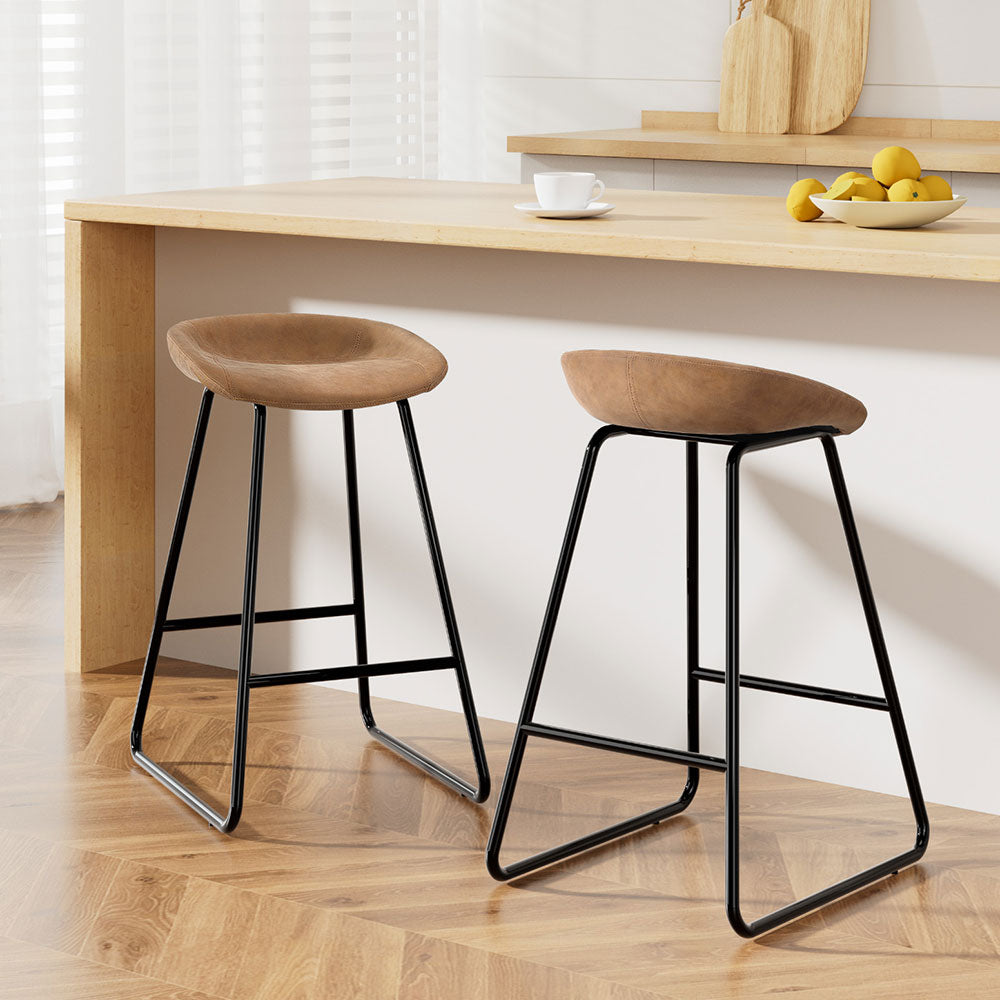 2x Bar Stools Kitchen Dining Chairs Counter Stool PU Leather Metal Brown – product image 1
