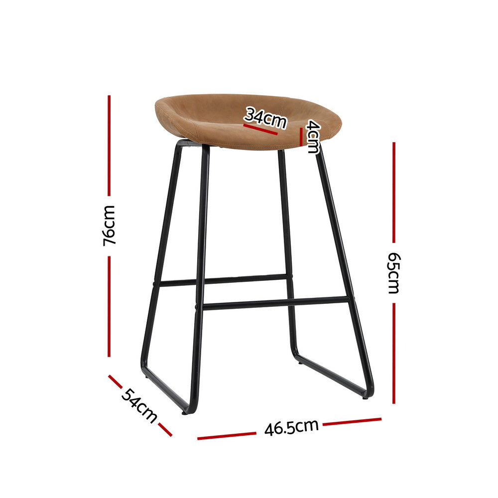 2x Bar Stools Kitchen Dining Chairs Counter Stool PU Leather Metal Brown – product image 2
